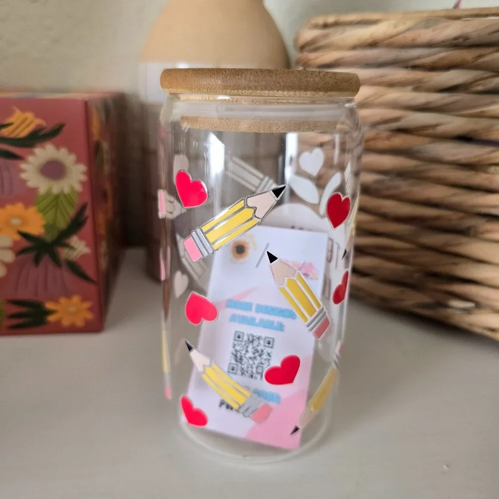Teacher Glass Cup Tumbler 16oz UV DTF Wrap NEW